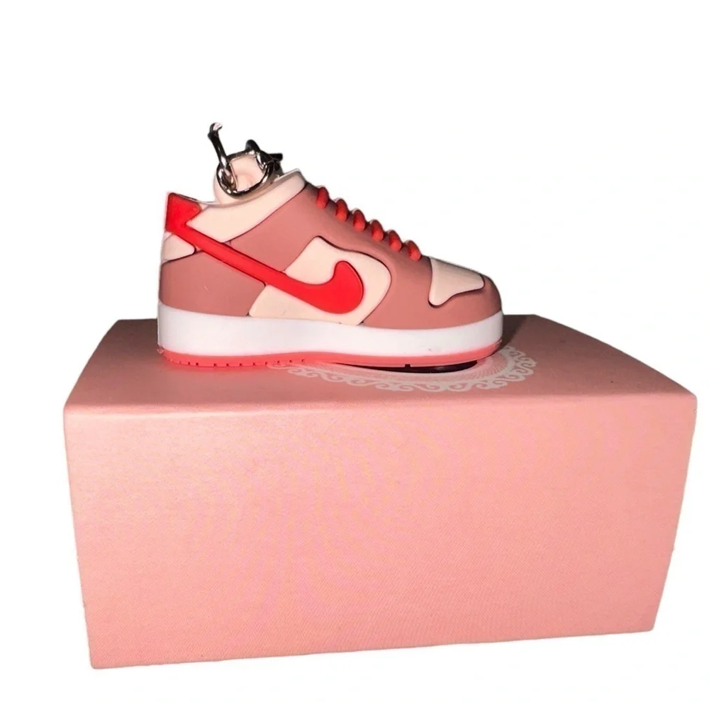 Strange Love 💗 ☠️ Nike Pink, White, & Red High Top Key Chain,Bag Charm w/Box